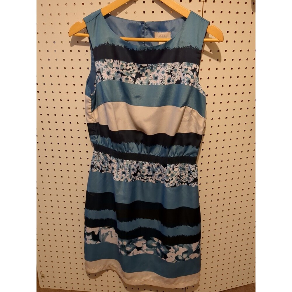 Ann Taylor Loft Blue Floral Sleeveless Dress Small